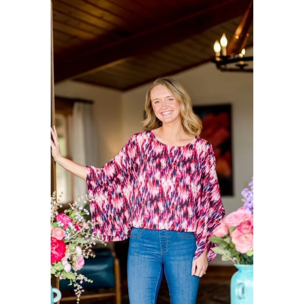 The Pioneer Woman Pink Ikat Split Sleeve Blouse Top XL